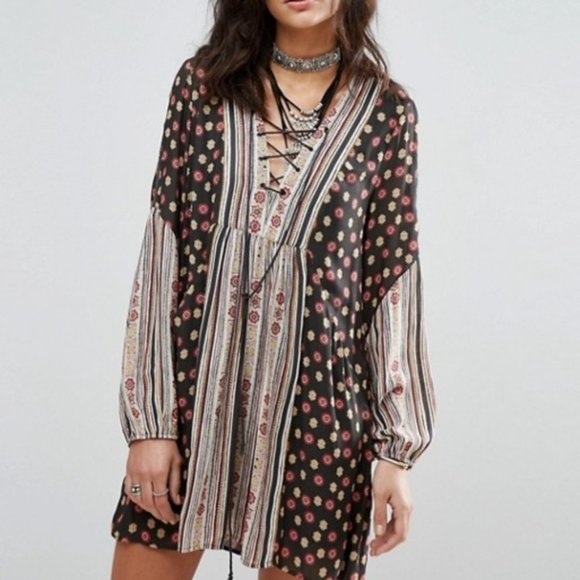 Free People Rain or Shine Boho Long Sleeve Dress in Black Size M - Picture 3 of 16